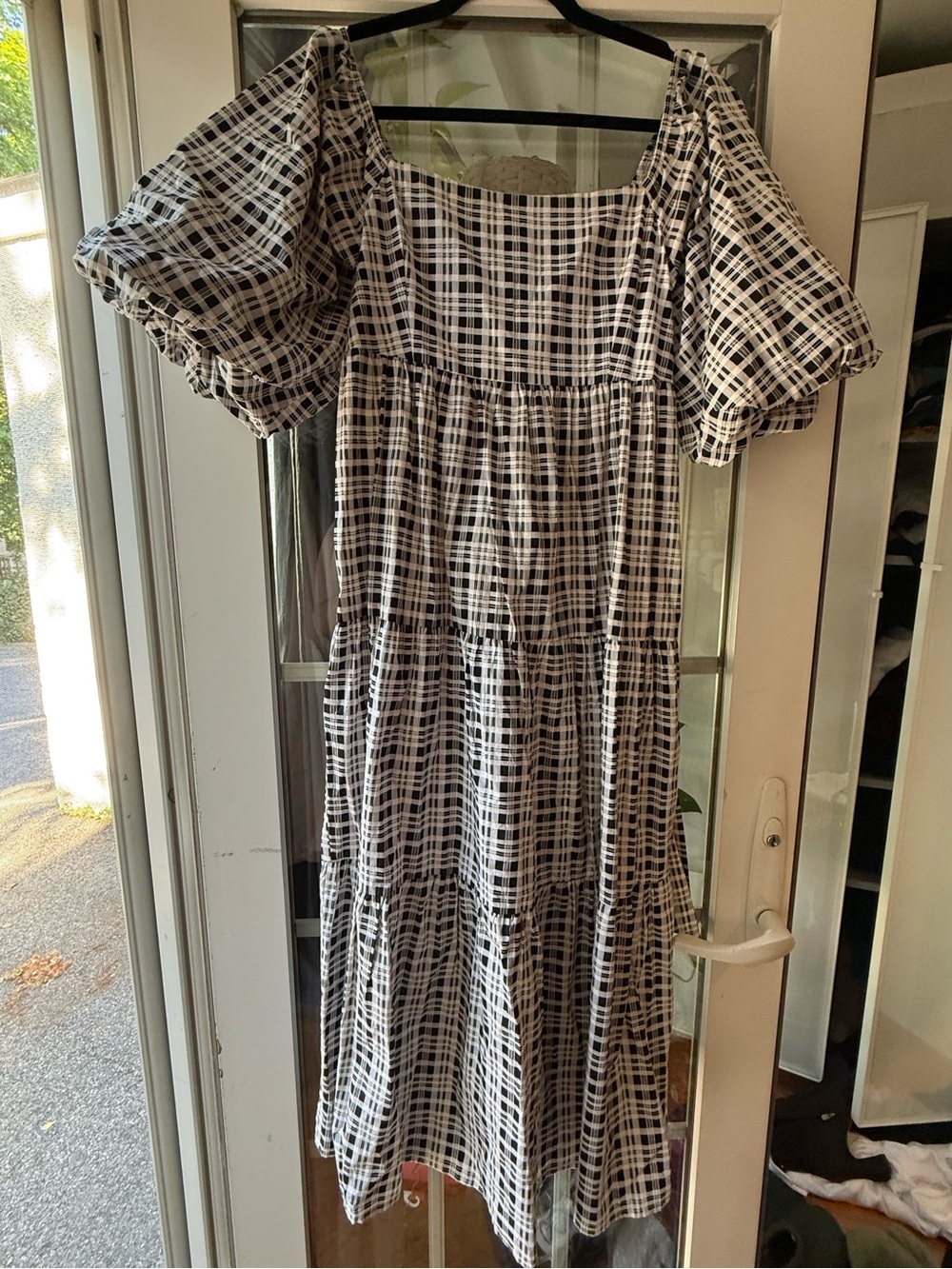 Faithfull the Brand Black & White Checked Smocked Midi Dress